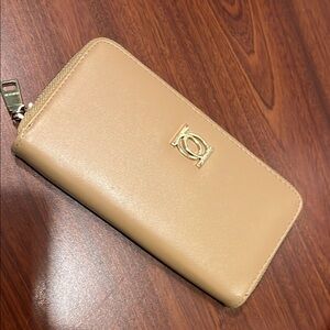 EUC Tan bebe zip around Wallet with Gold Accent